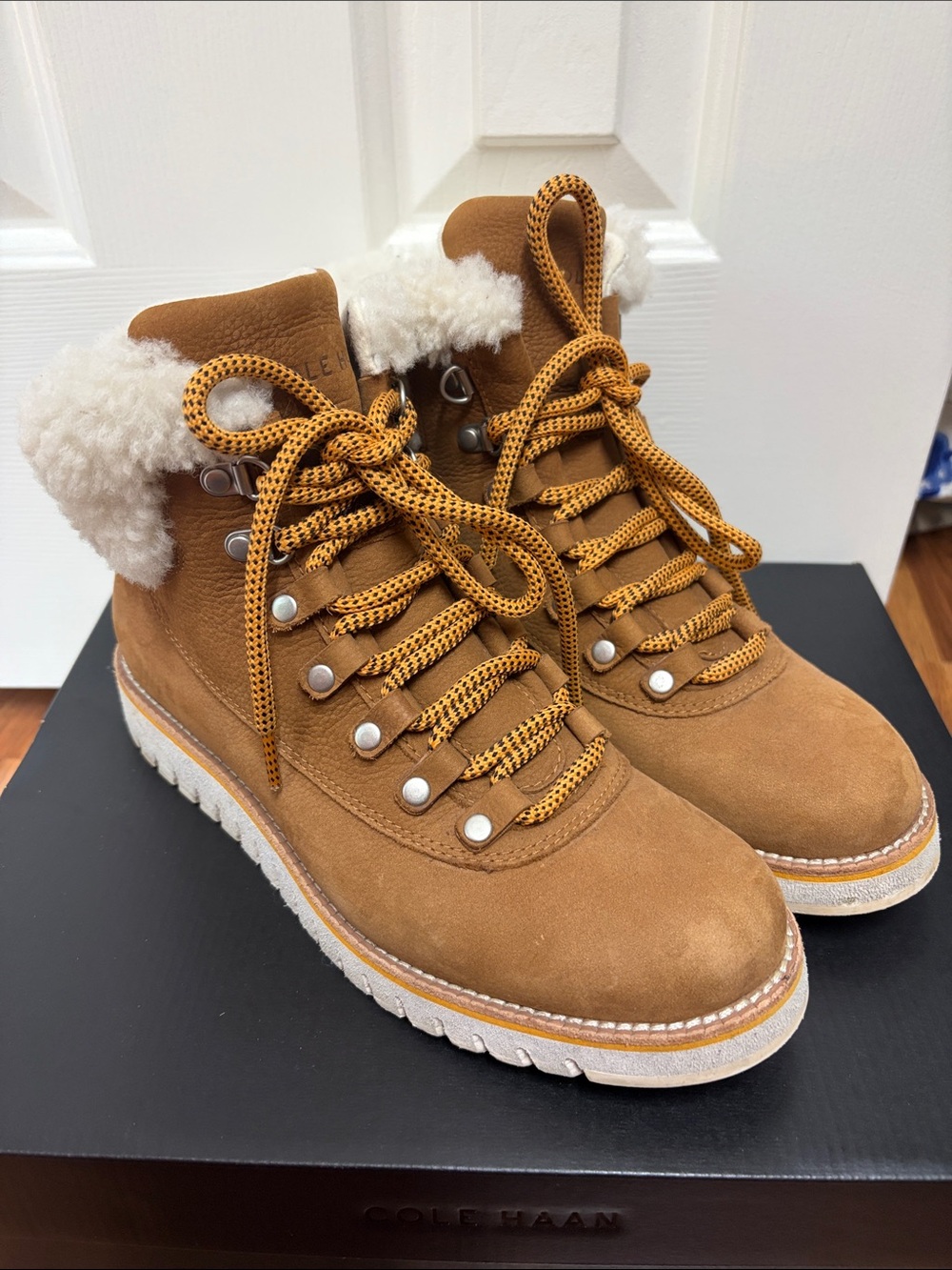 Cole Haan Women’s Lace-Up Shearling Suede Boots in Chestnut